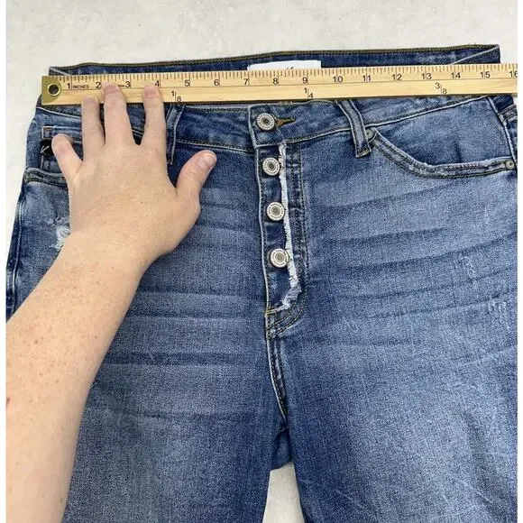 Kancan Womens Size 11 29 Estilo High Rise Distress Button Fly Jeans Medium‎ Wash - Picture 3 of 9